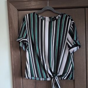 Worthington Black and Green Striped Blouse